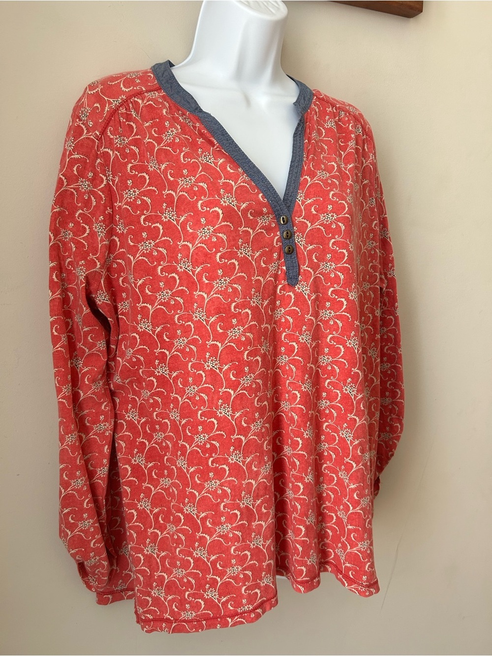 Lauren Ralph Lauren 100% COTTON Cottagecore Boho Floral Plus Size Henley Tunic